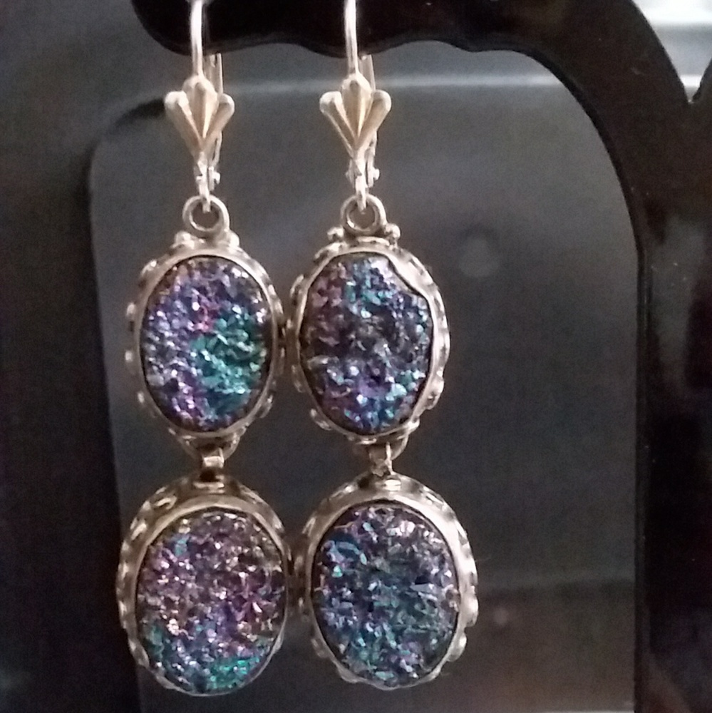 Rainbow Druzy Solid Sterling Silver Dangle Earring - image 4